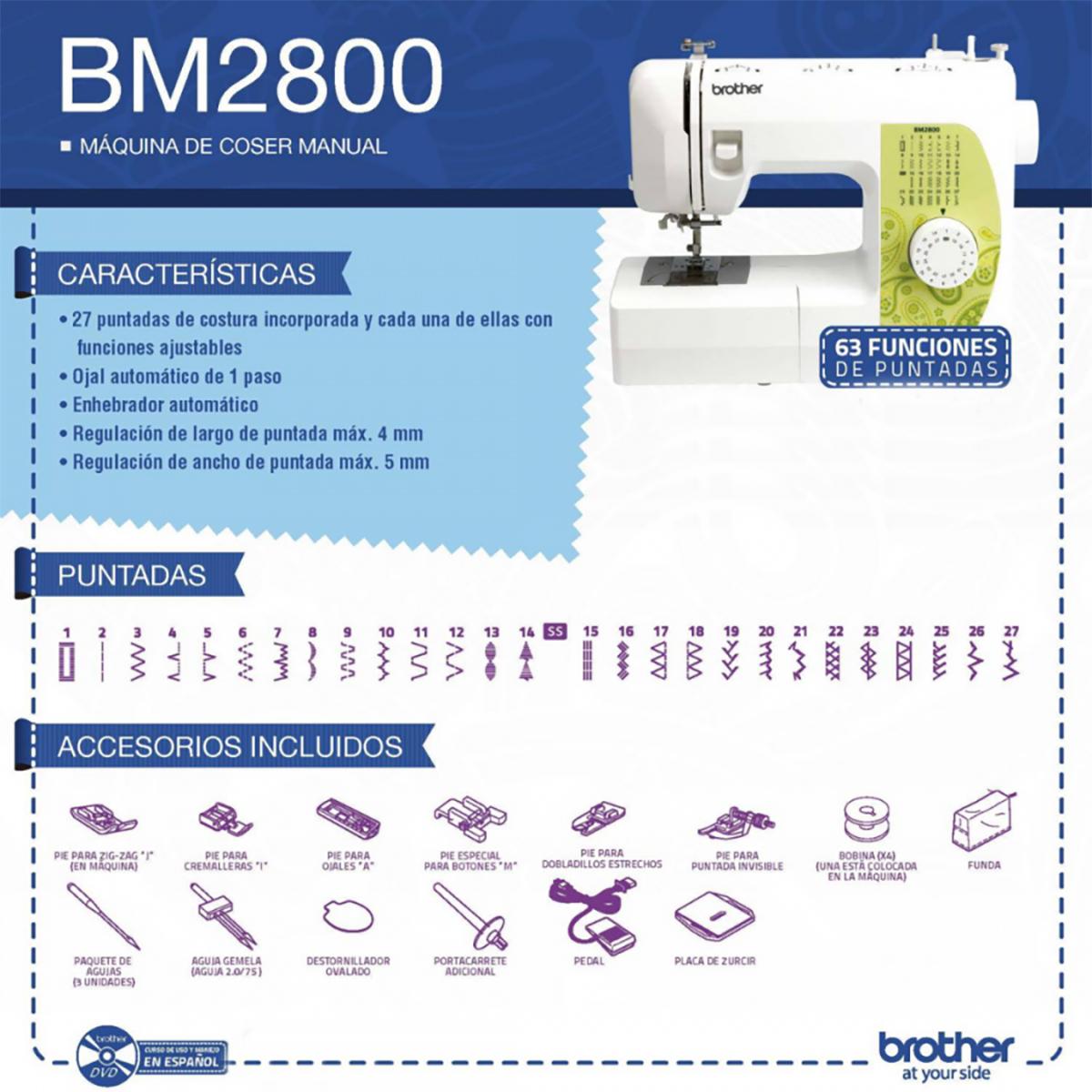 Maquina De Coser Brother BM2800AR 28 Puntadas Enhebrador Automatico